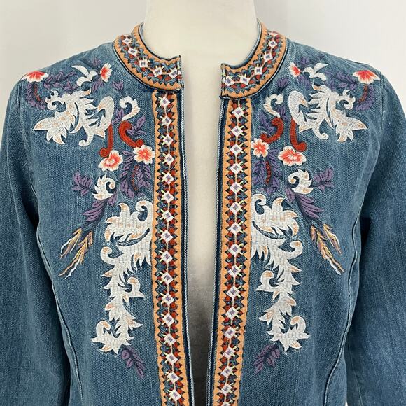 Chico’s Embroidered Boho Denim Jacket - Picture 3 of 9